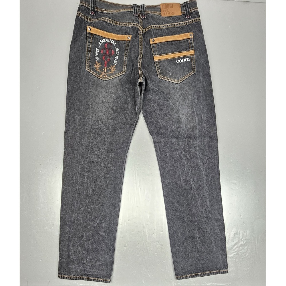Vtg Coogi Jeans Mens 36x34 Black Embroidered‎ Punk Grunge Streetwear Hiphop